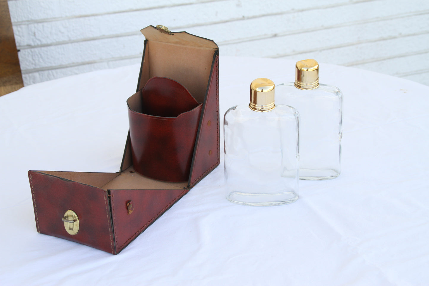 Vintage Traveling Bar and Pair of Flask in case