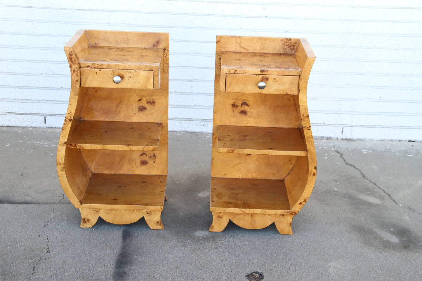 Art Deco bedside tables with burled finish