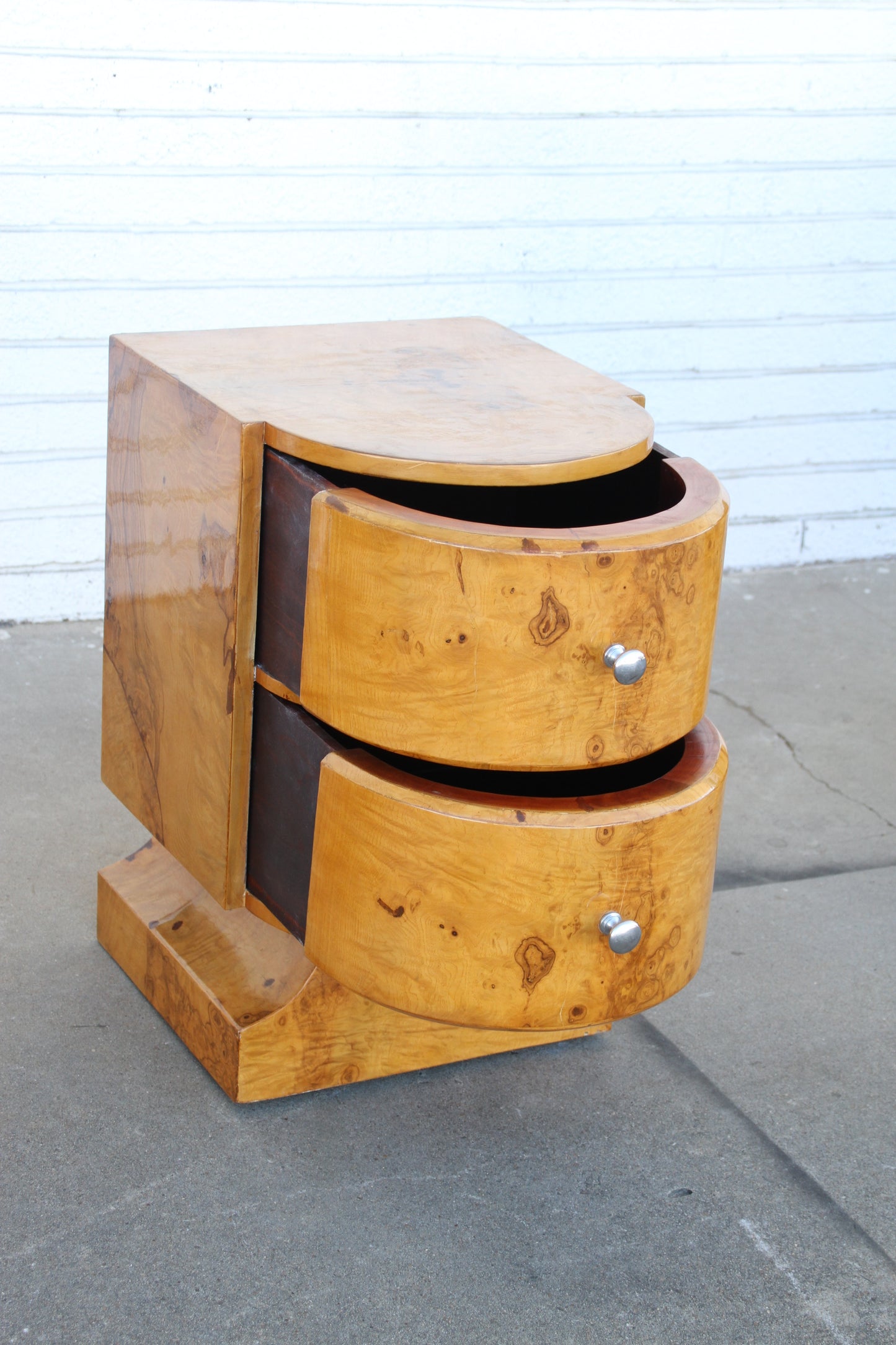 Art Deco nightstands with brass drawer pulls