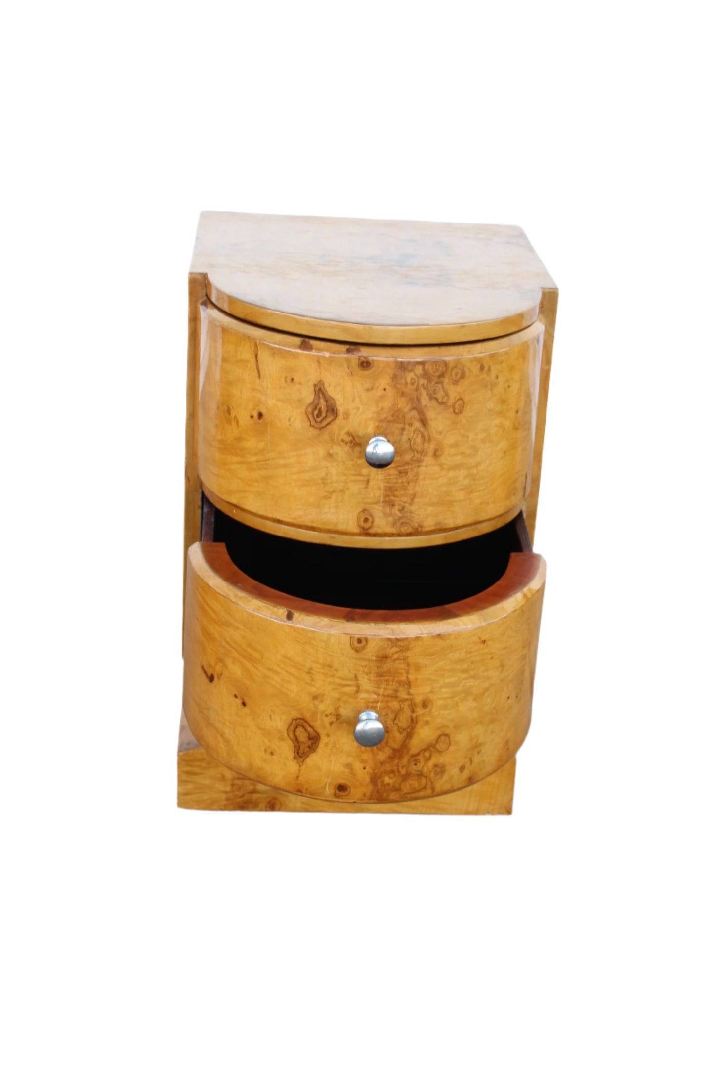 Pair of vintage burled nightstands with drawers