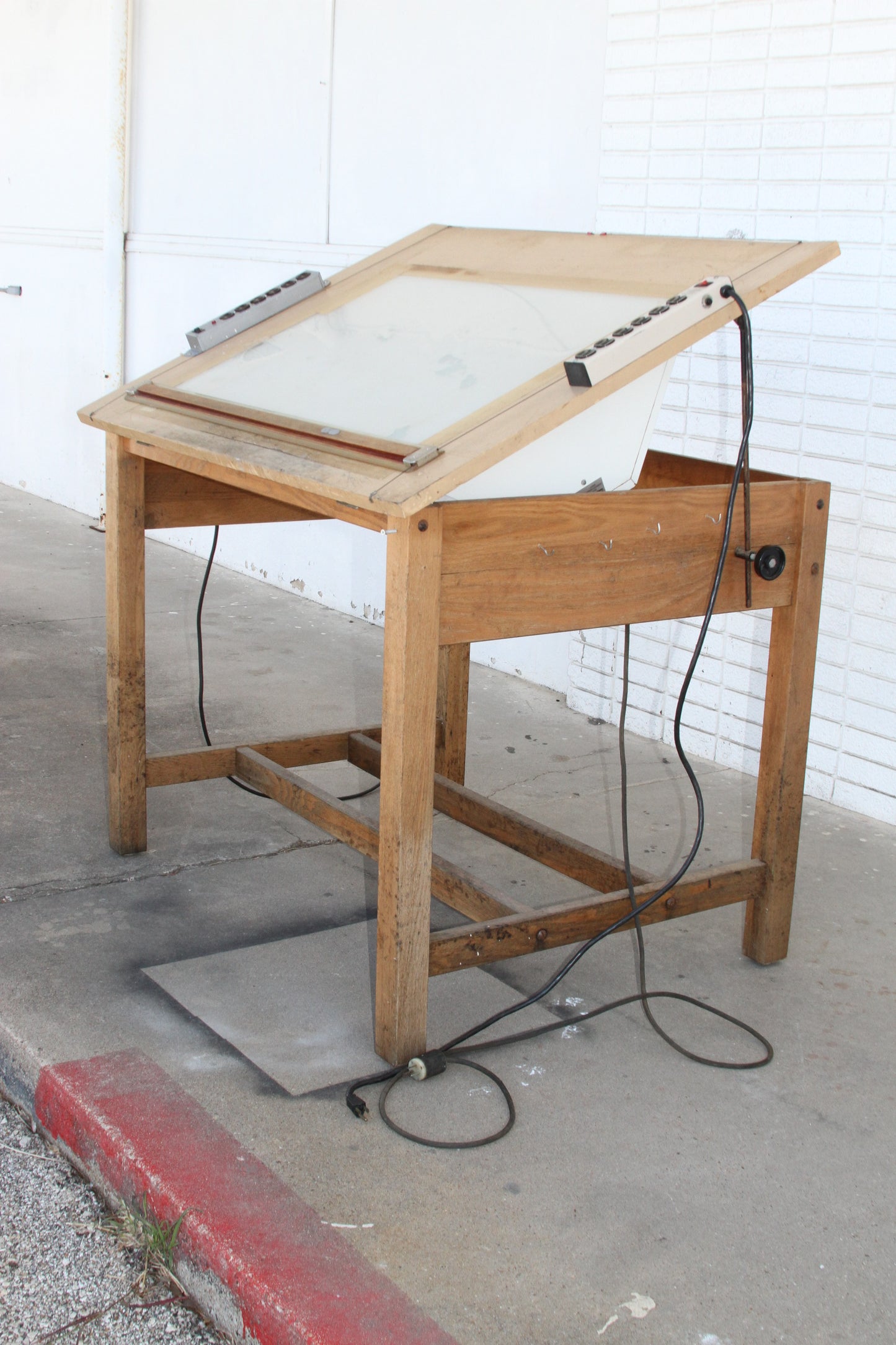 Retro wooden desk with tracing top