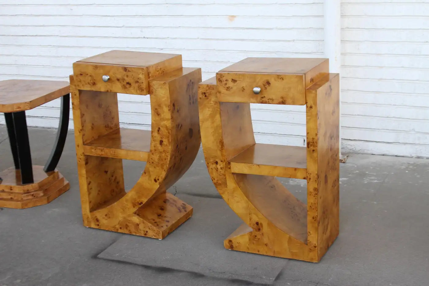 Pair of luxury nightstands with burl wood design