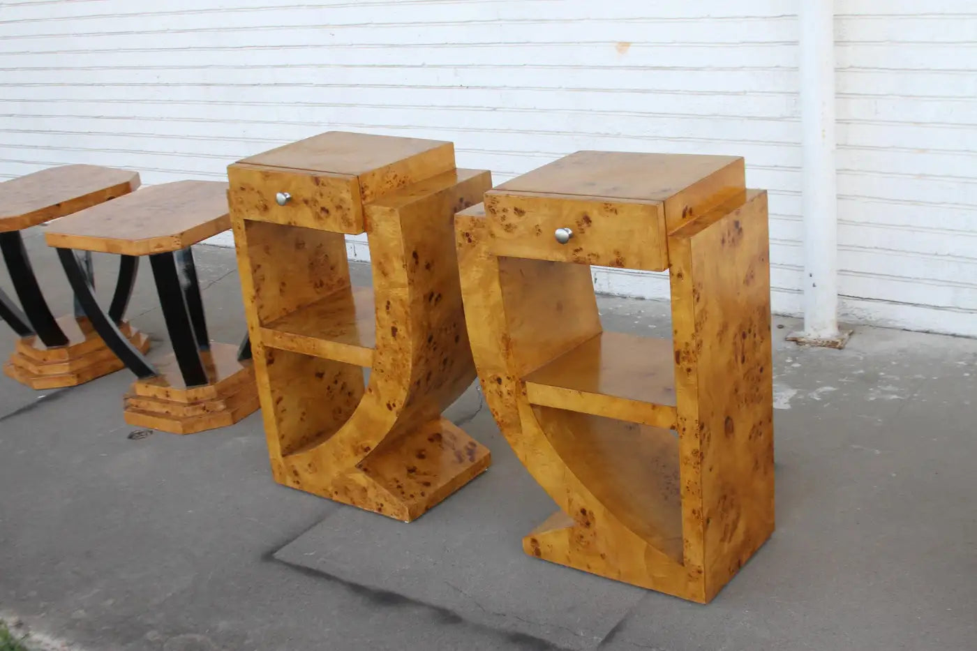 Art Deco burl wood nightstands for modern bedrooms