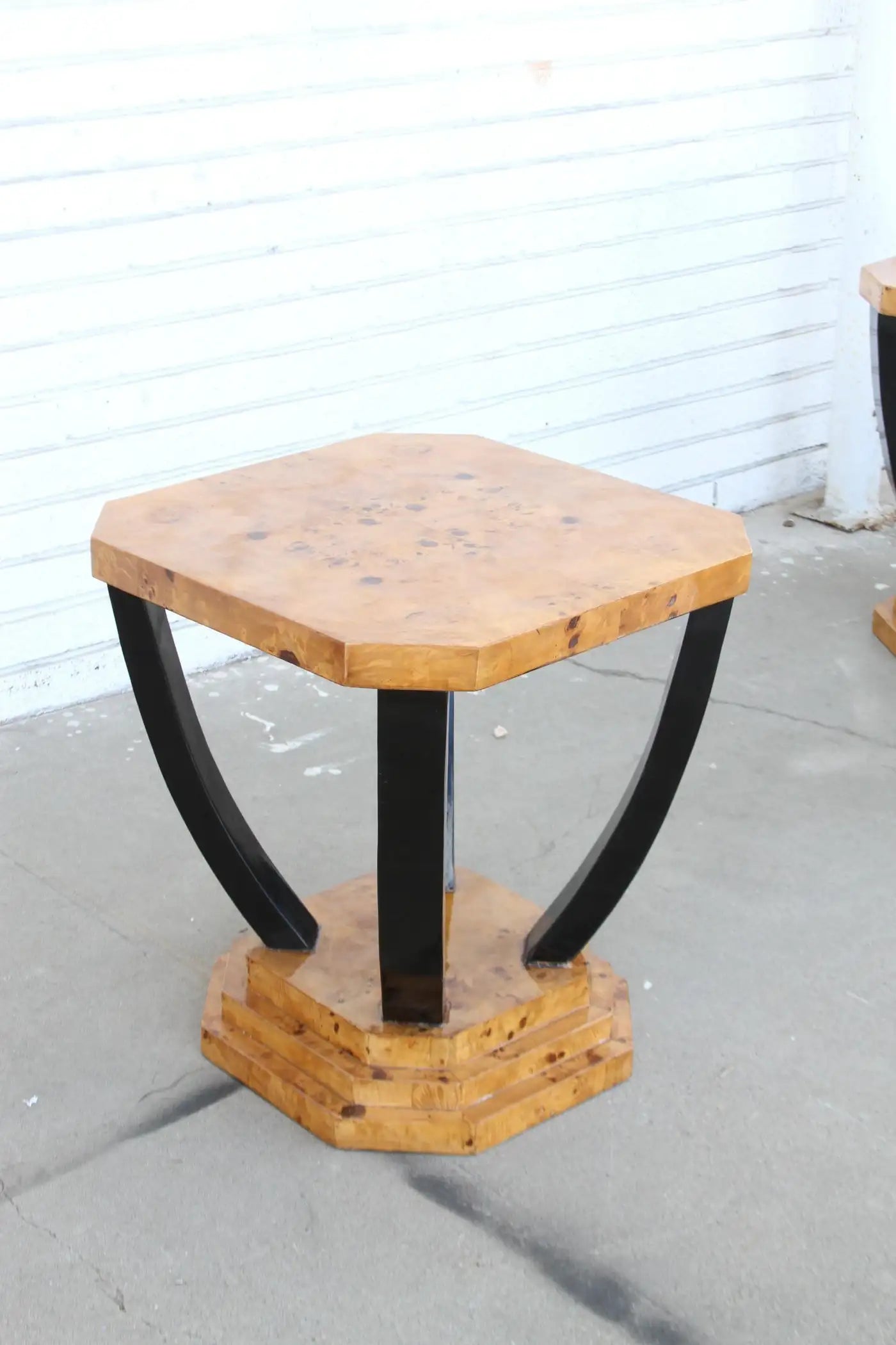 Vintage burl wood side tables with curves