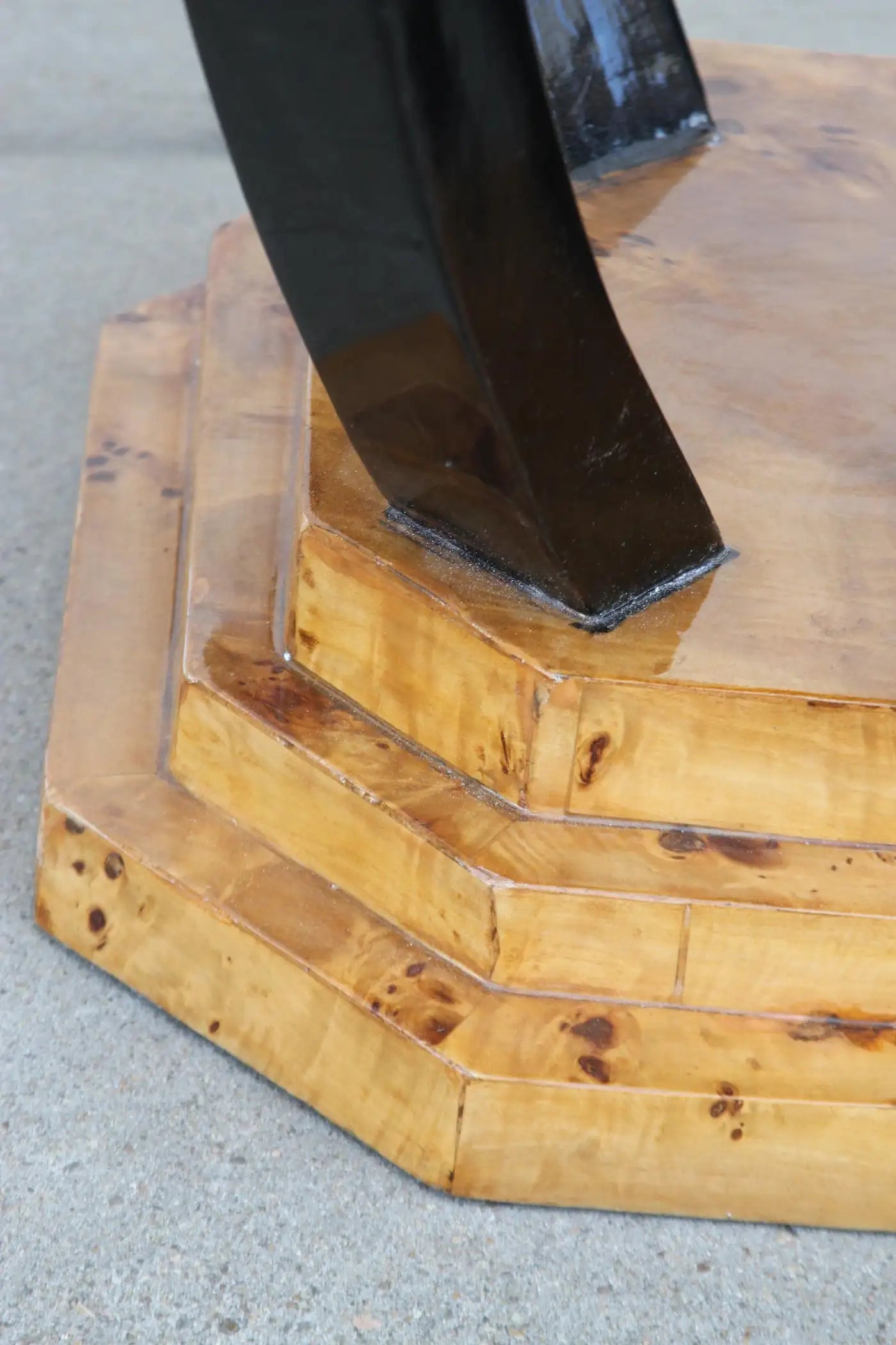 Unique burlwood end tables in Art Deco style