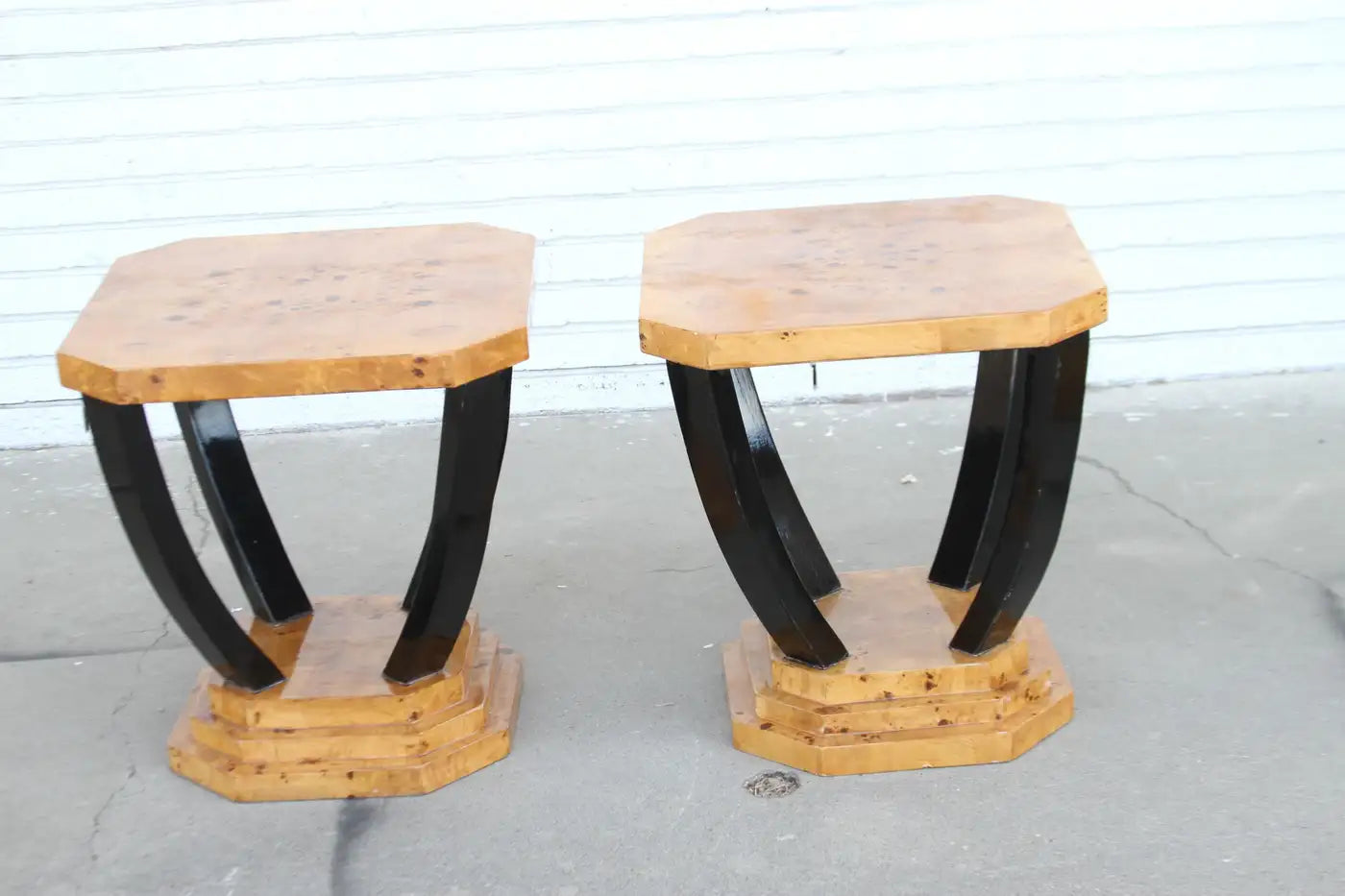 Elegant burl wood accent tables from the 20th century