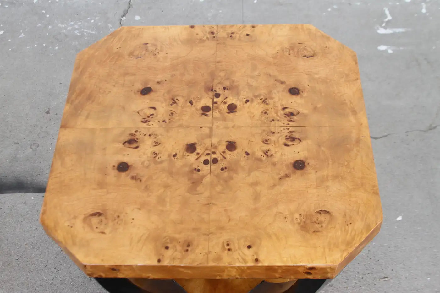 Art Deco side tables with sculpted burl veneer