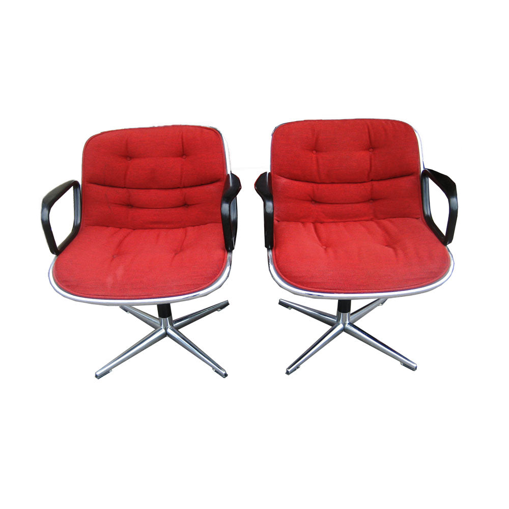 Metro Retro Furniture Pollock executive pair brown leather chairs.