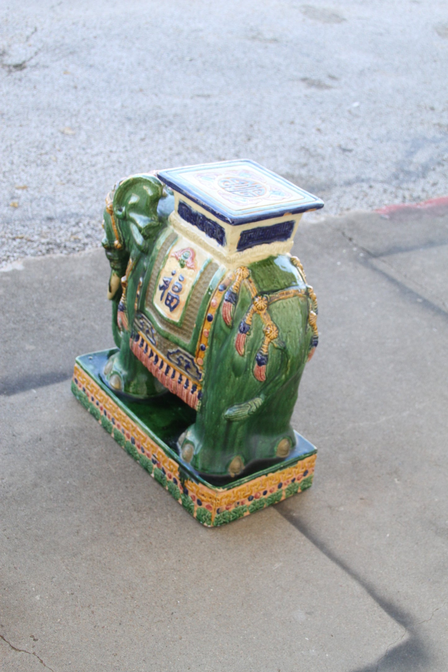 Ornate green Japanese garden stool