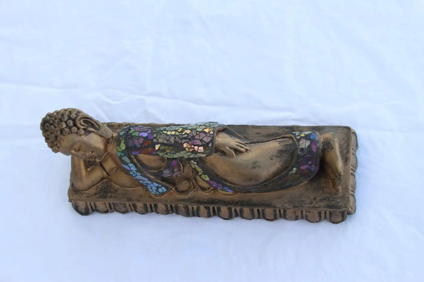 Brass sleeping Buddha statue for spiritual decor