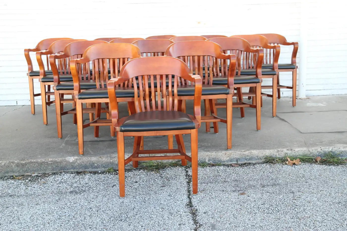 Elegant cherry wood vintage office seating by Johnson Chair Co.