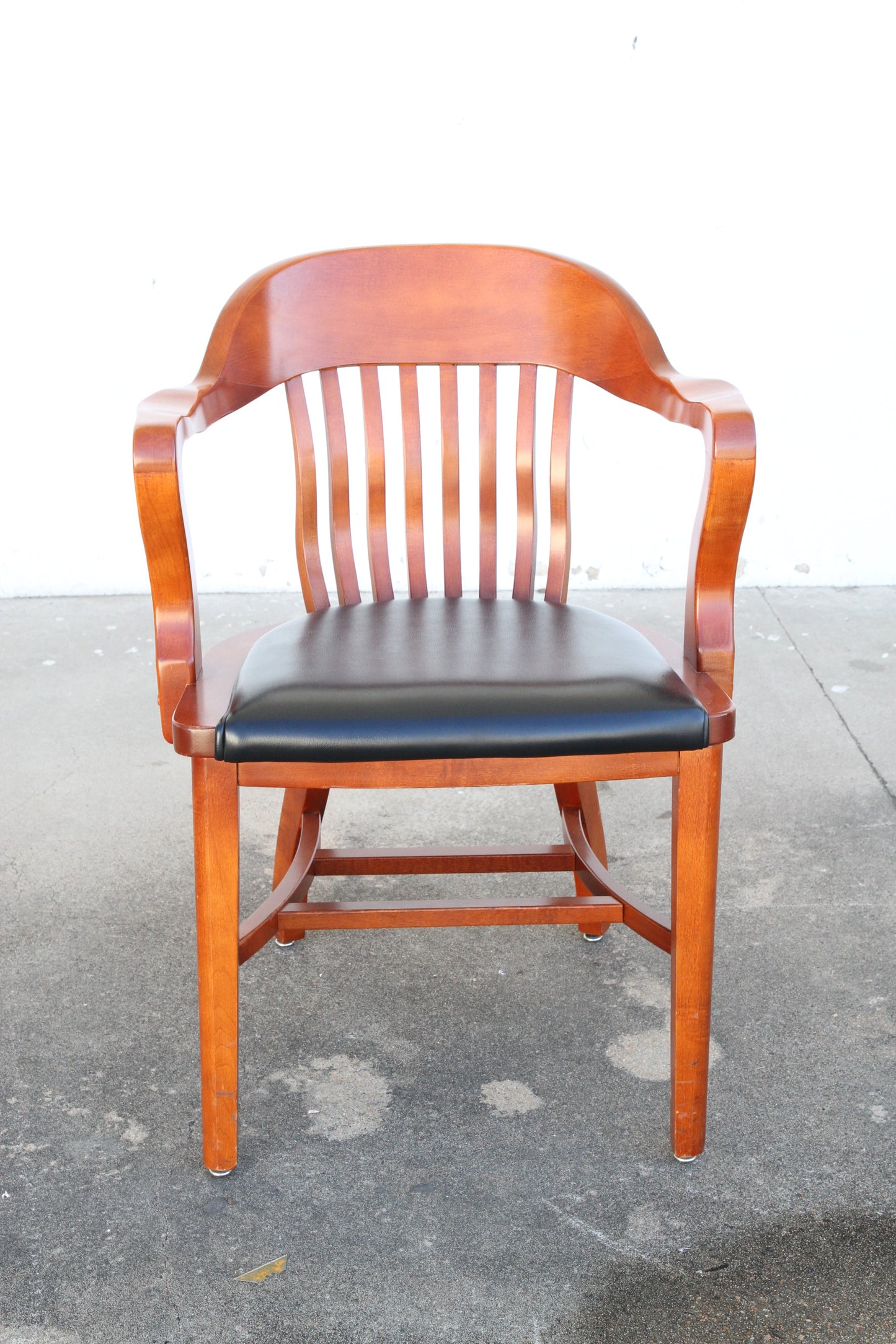 Vintage Bank of England chair with wood and leather