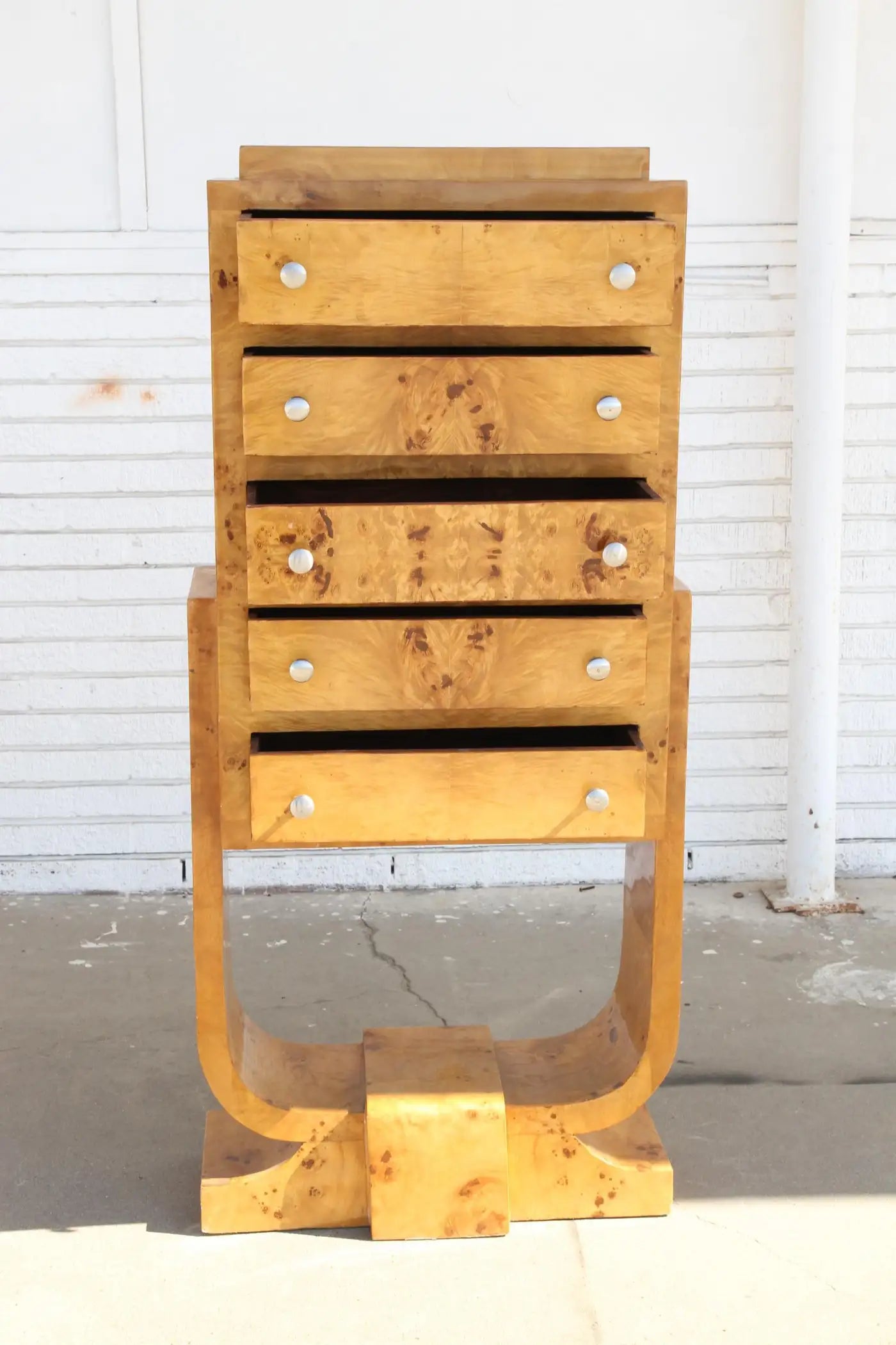 Decorative Art Deco chest in burl wood finish