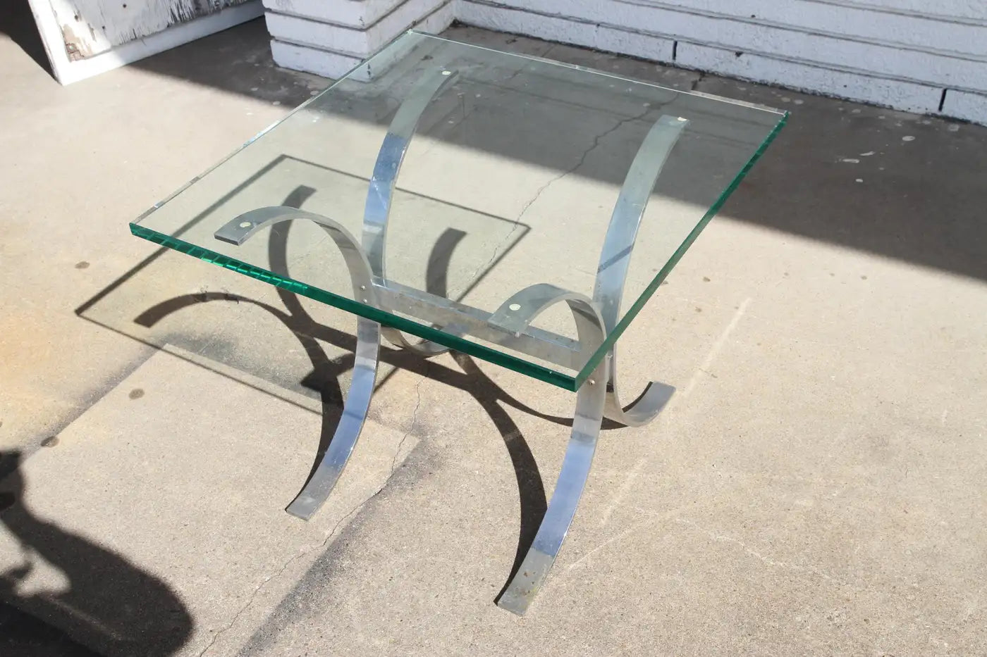 Modern Chrome and Glass Top Table Attr. Ronald Schmitt