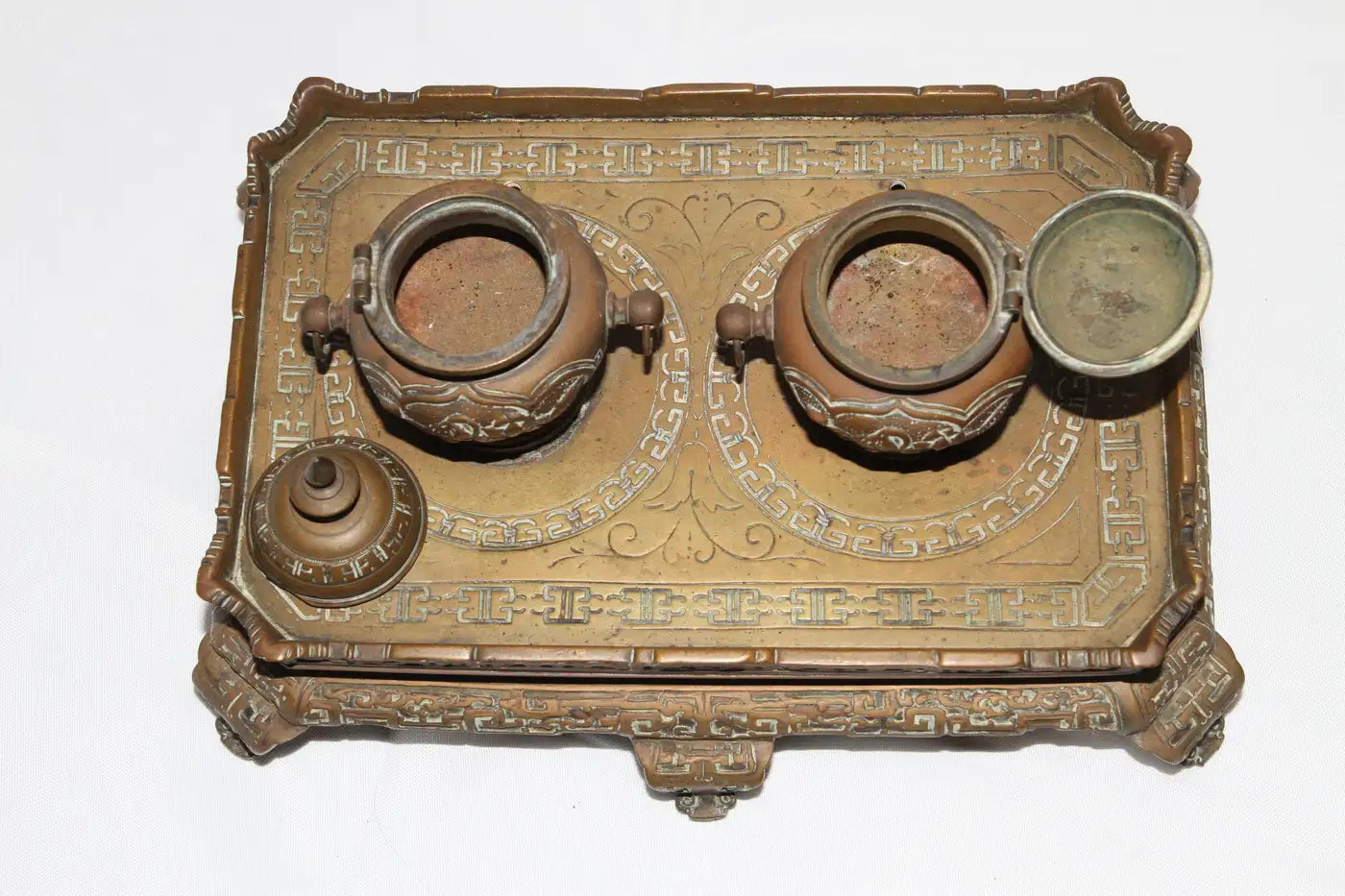 Elegant brass inkwell with double compartments