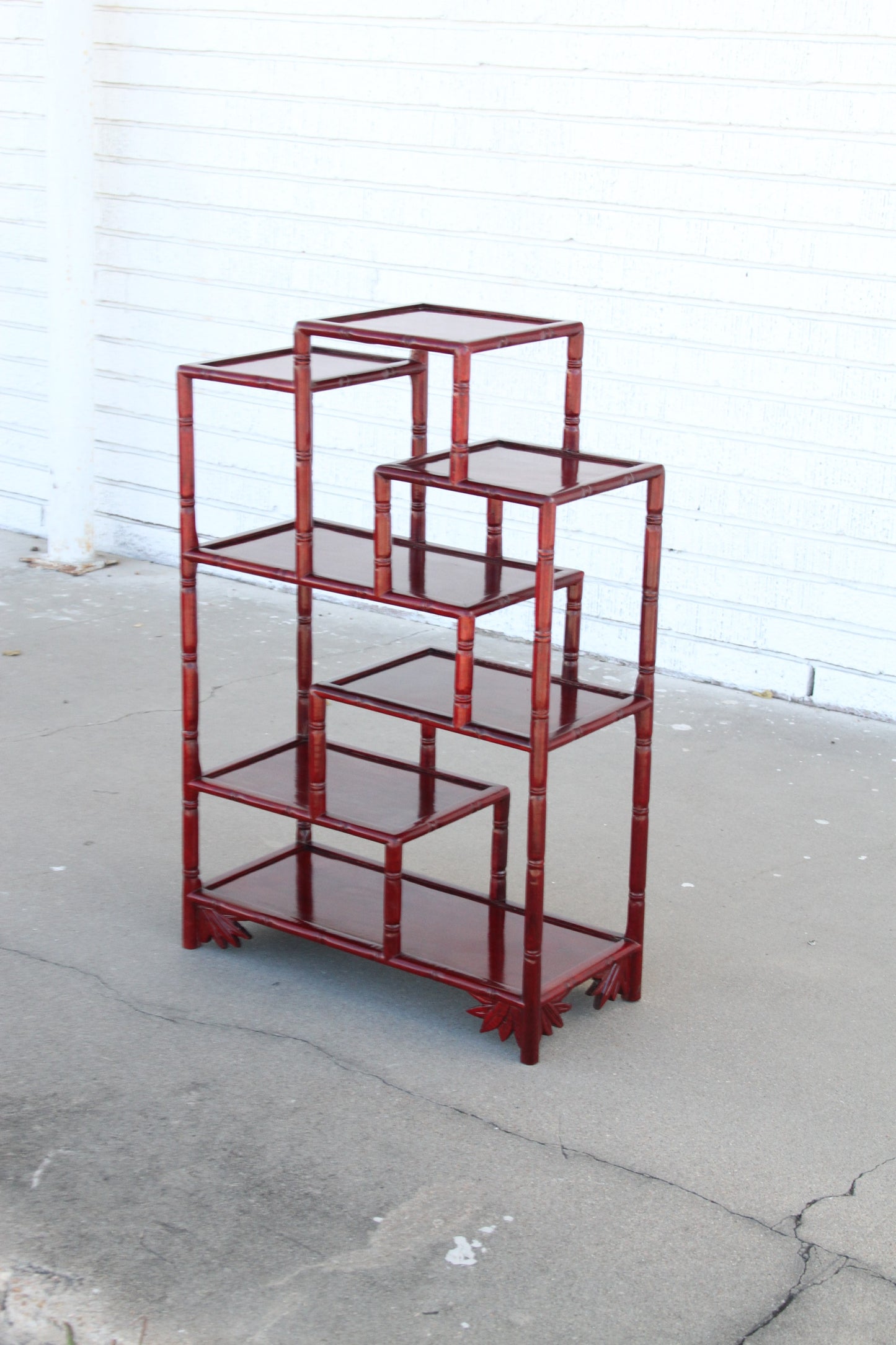 Vintage Hongmu etagere with carved detail