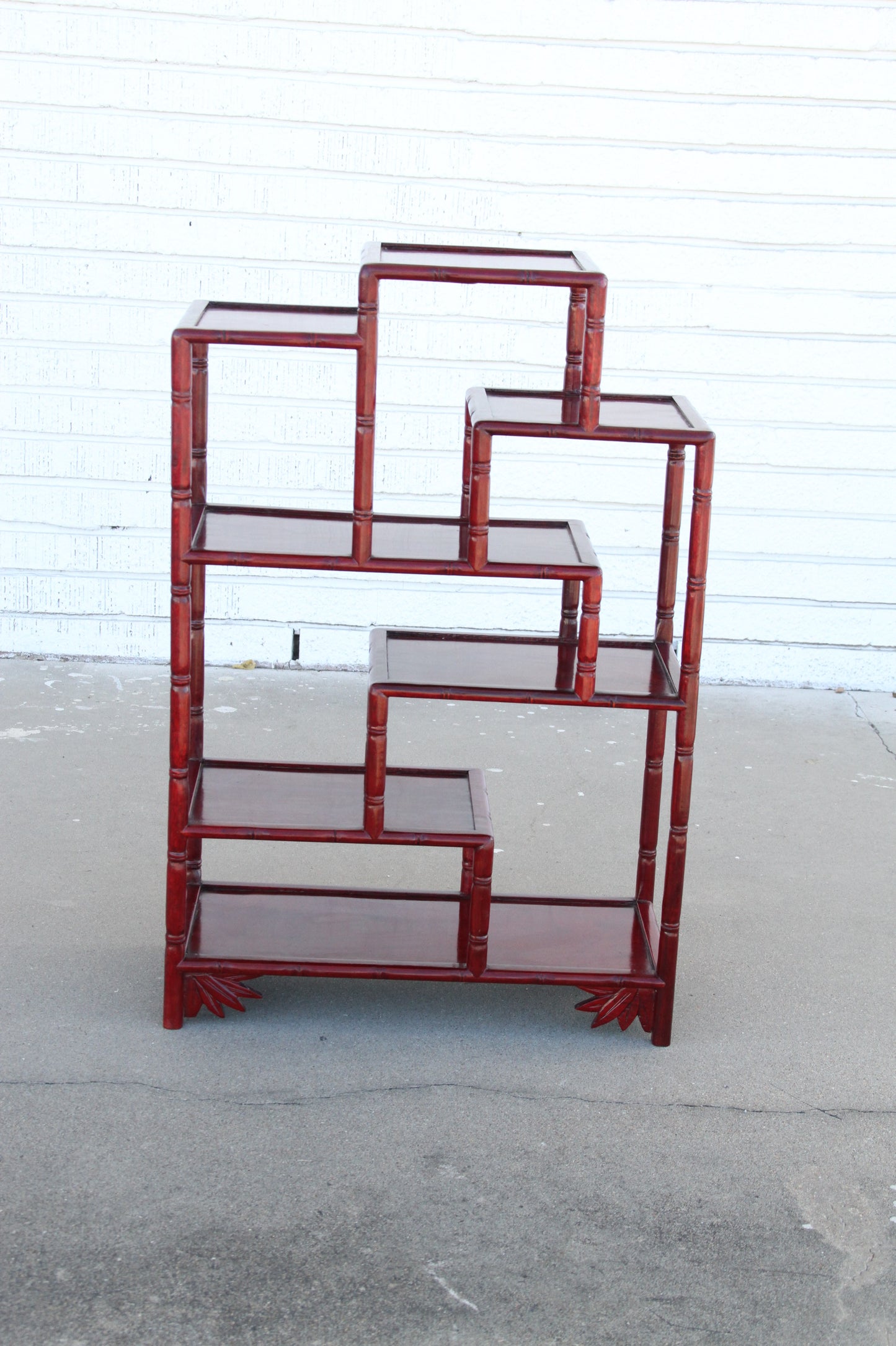 Carved Hongmu bamboo tiered display shelf