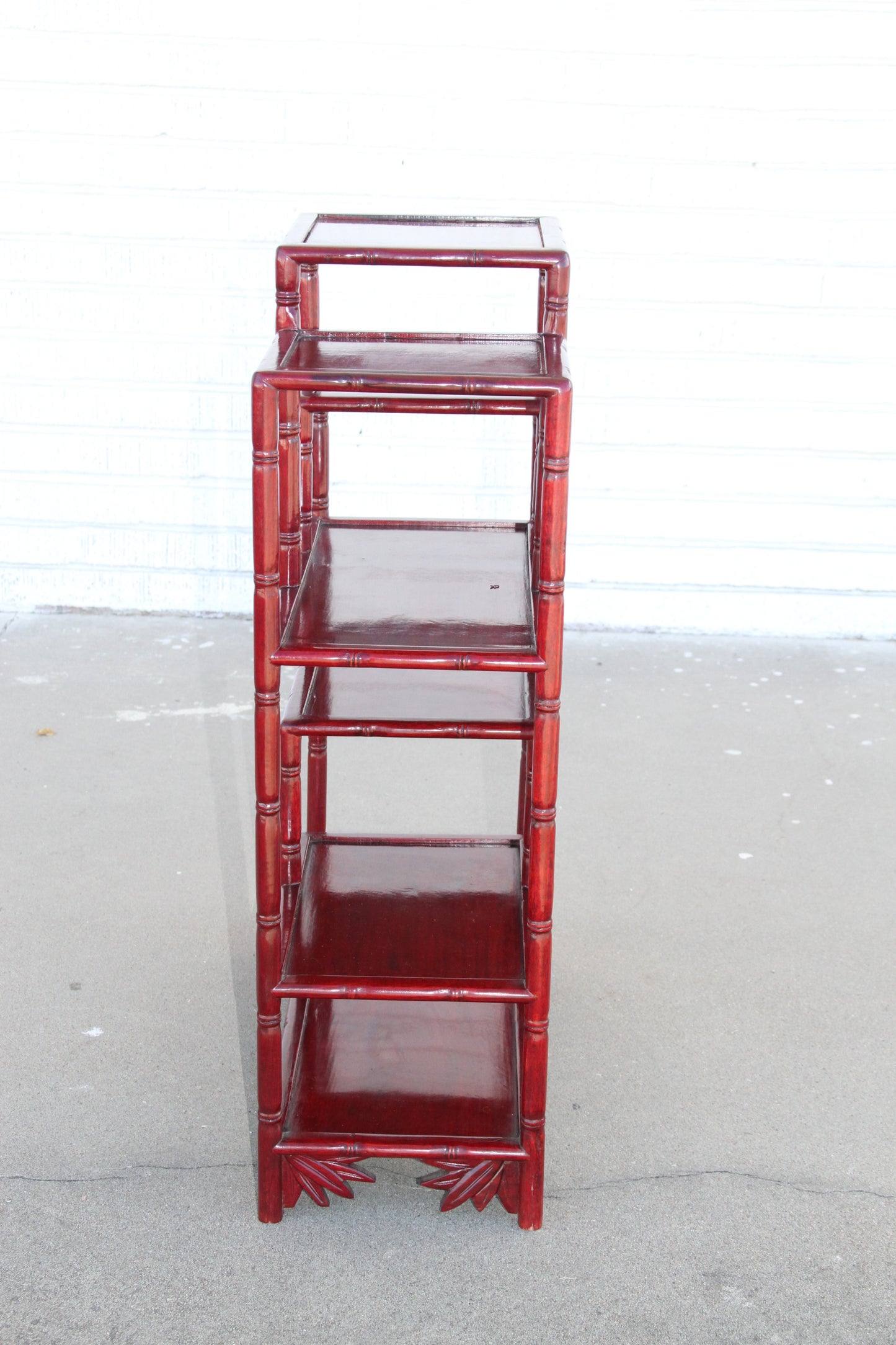 Antique Asian carved wood tiered stand