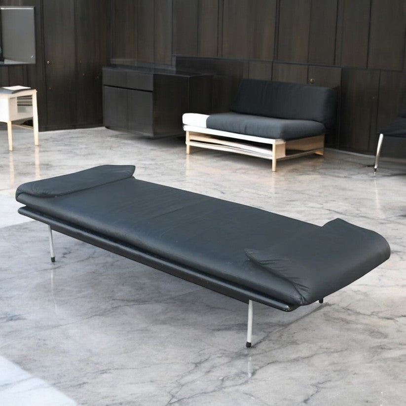 Vintage Brayton Black Leather Daybed Bench