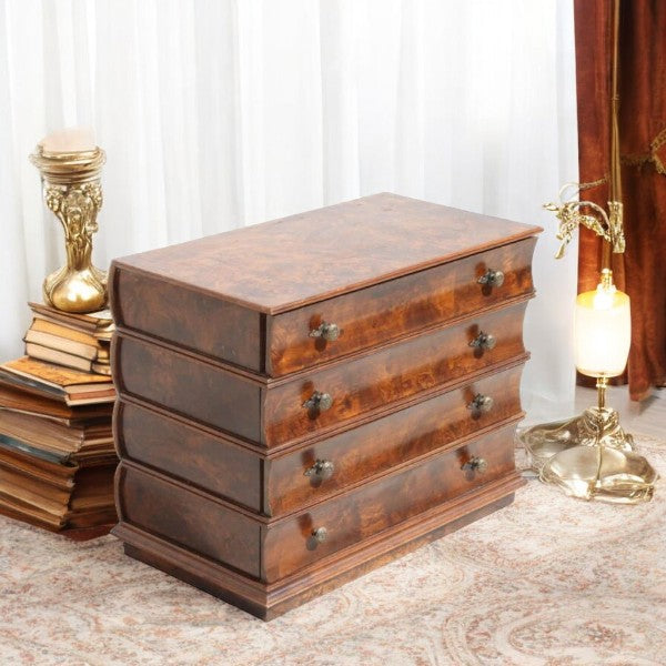 Vintage Italian book form burl nightstand