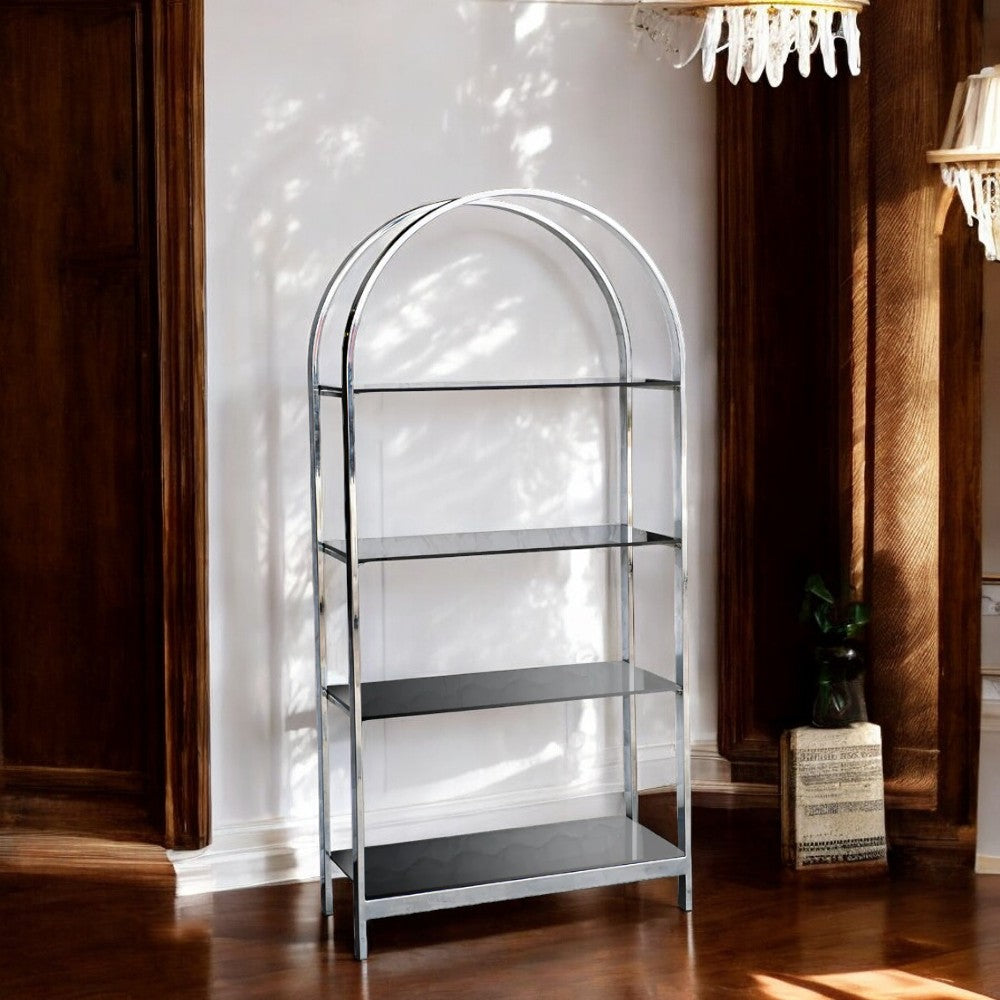 Vintage Milo Baughman style mid-century chrome etagere with sleek lines.