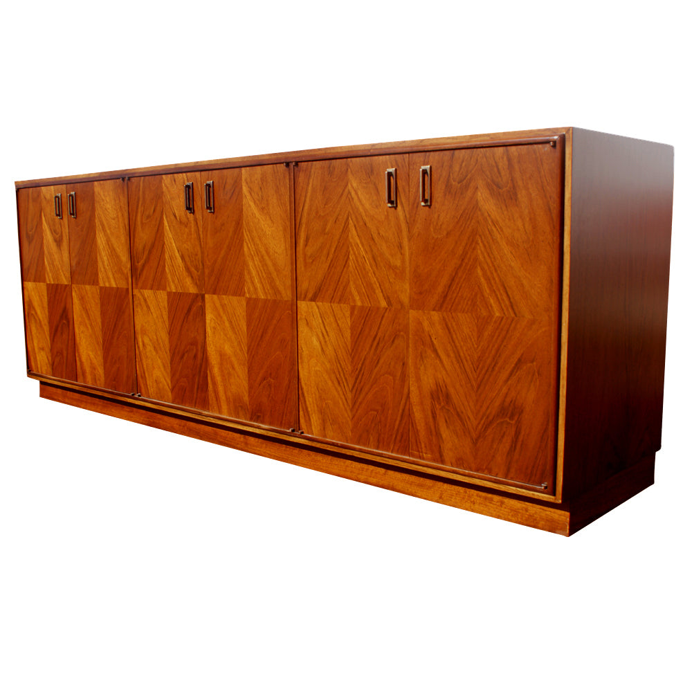 78″ vintage Renzo Rutili style exotic wood buffet sideboard with mid-century design