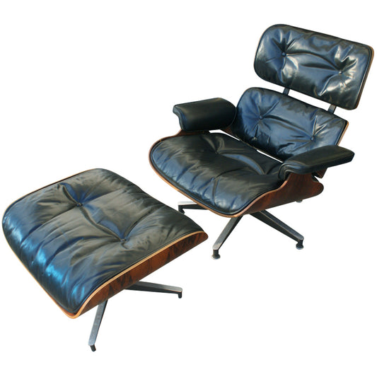 Early Version Eames Herman Miller Lounge Chair Ottoman 670 & 671 Rosewood Leather