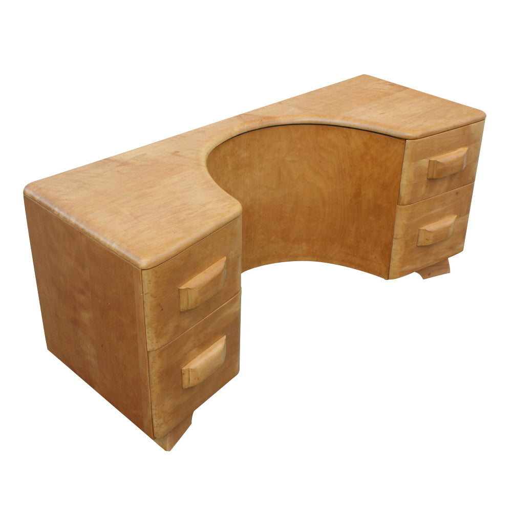 Vintage Heywood Wakefield Riviera kneehole vanity with mid century modern design.