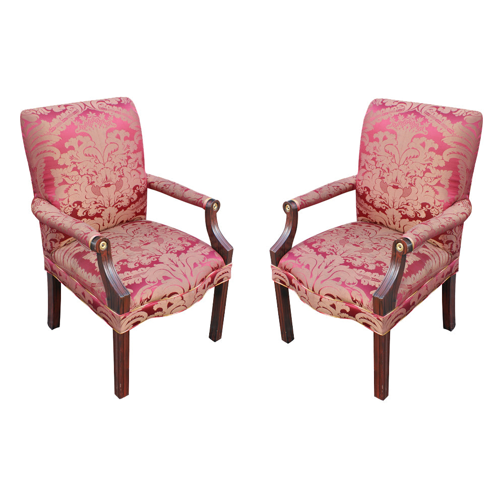 (2) Antique Throne Ralph Lauren Silk Dining Arm Chairs (MR10172)