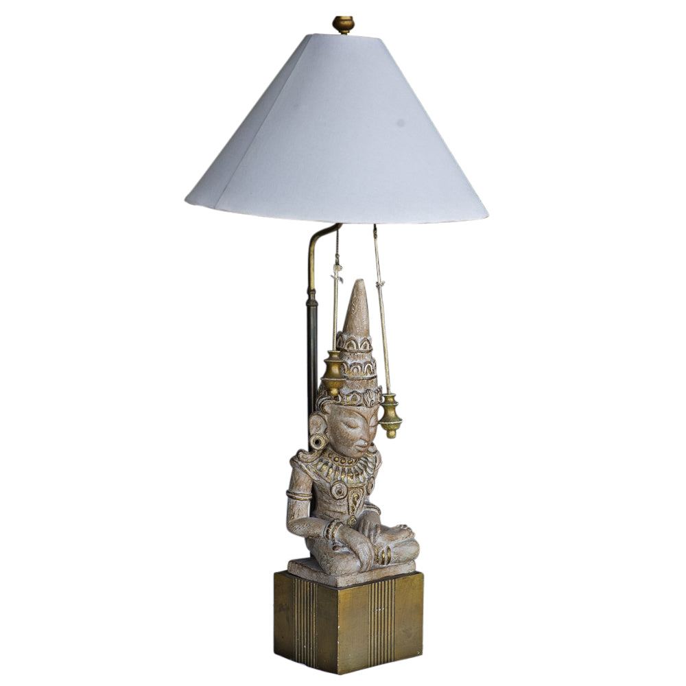 Vintage Hollywood Regency James Mont carved Buddha lamp