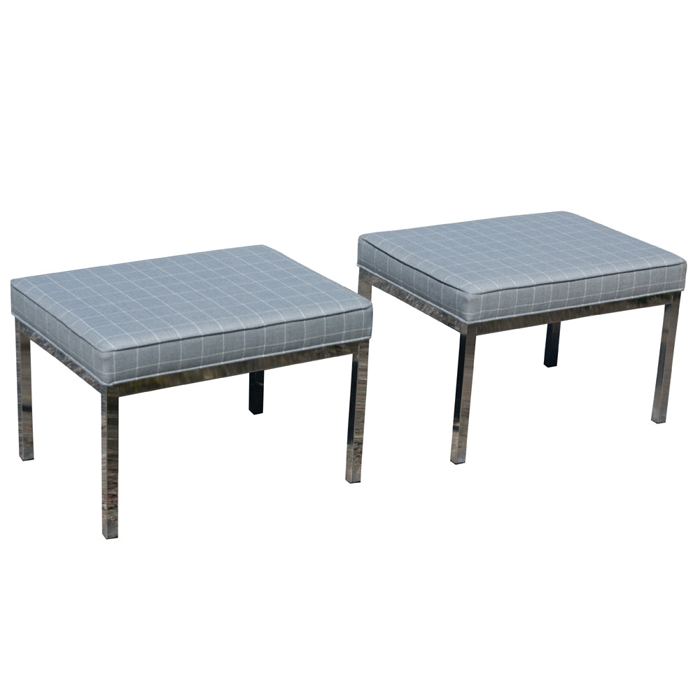 Florence style chrome benches from Knoll, designed to complement modern interiors with their minimalist appeal and exceptional craftsmanship.