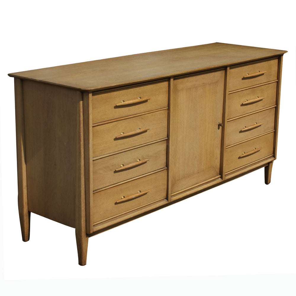 66-inch vintage walnut triple dresser by Davis Cabinet Co, mid-century storage furniture from Metro Retro Furniture