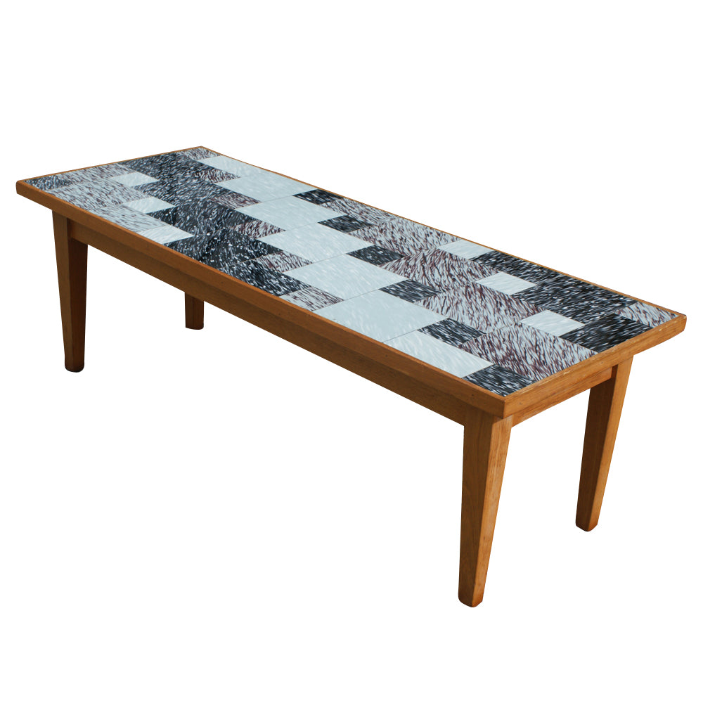 Mid century modern glass tile coffee table in teak style