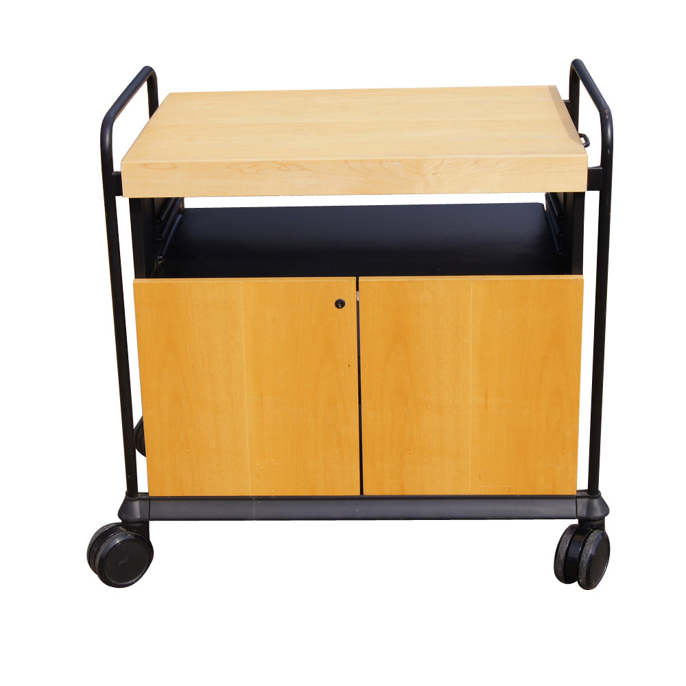 Birch kitchen utility rolling cart cabinet with butcher block top and storage drawers