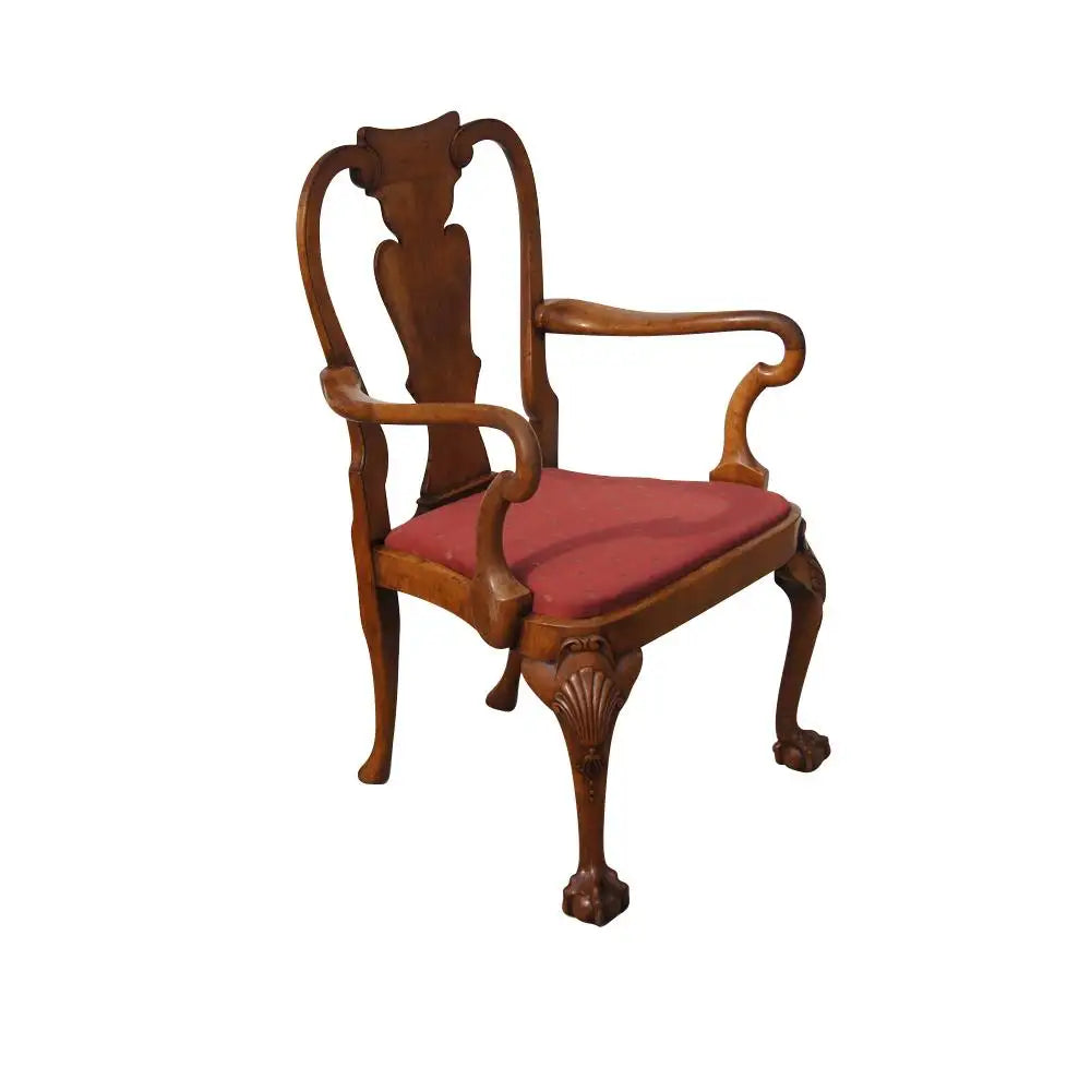George III Chippendale Style English Carved Wood Side Arm Chair