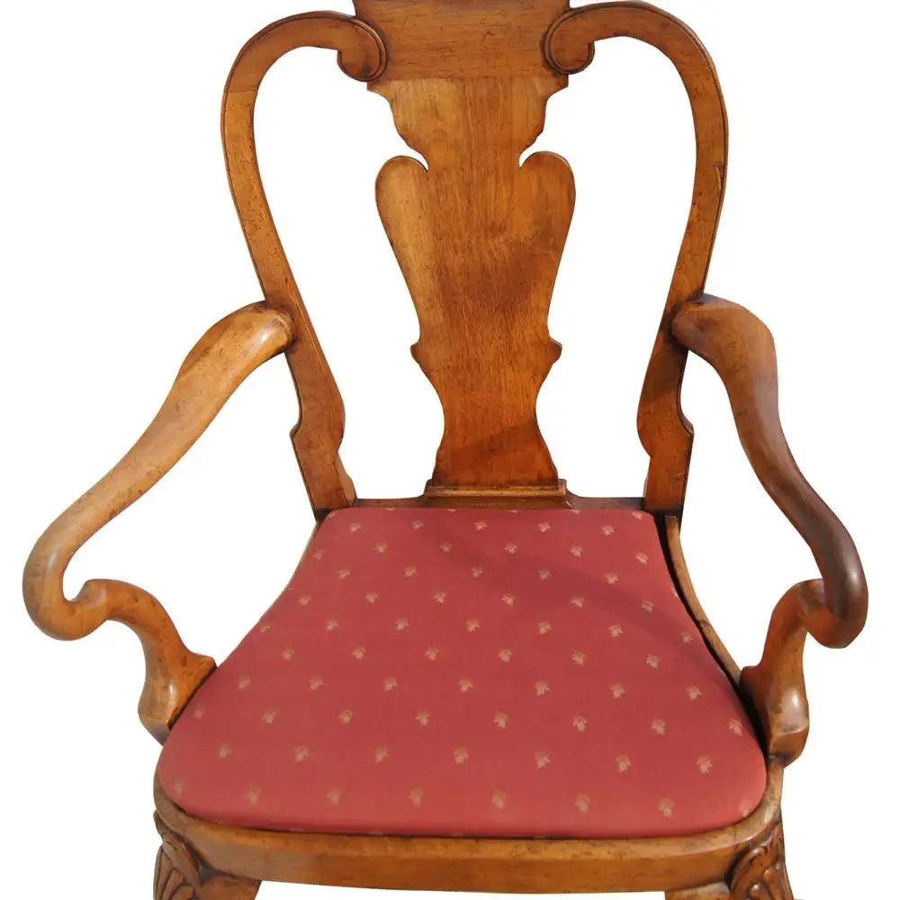 George III Chippendale Style English Carved Wood Side Arm Chair