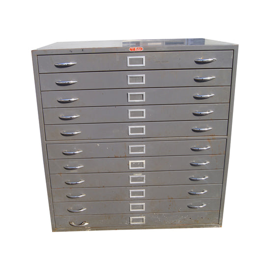 (1) 40″ Vintage Dark Grey Metal Flat File Cabinet 11 Drawers (MR11955)