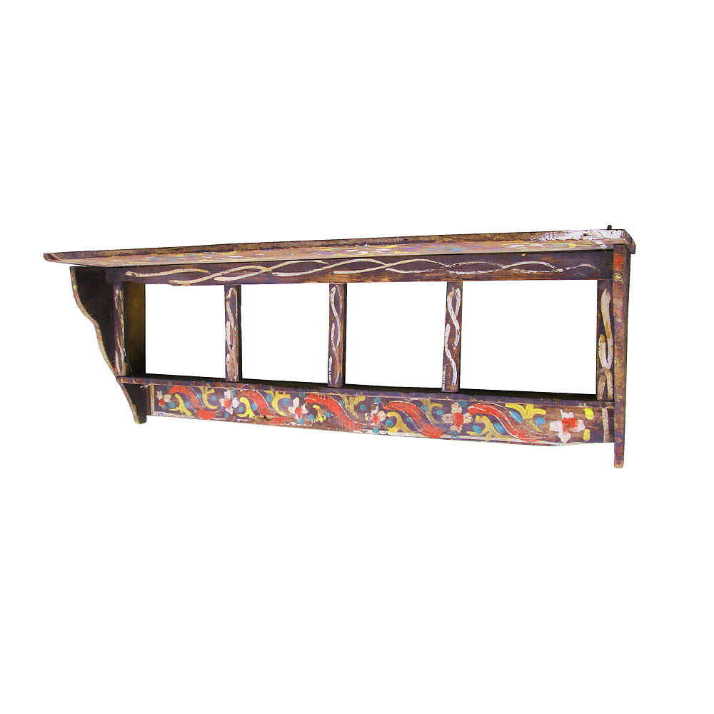 34 inch vintage Moroccan carved wood shelf