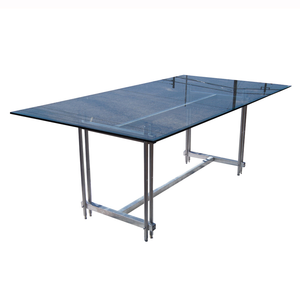 77 inch vintage glass chrome dining conference table with mid-century design