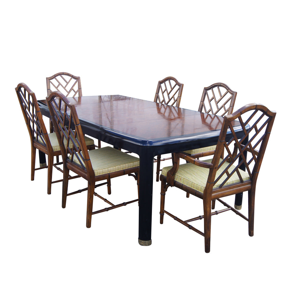 Century Furniture Chin Hua dining table and chairs set with Asian-inspired mid century modern design by Michael Taylor