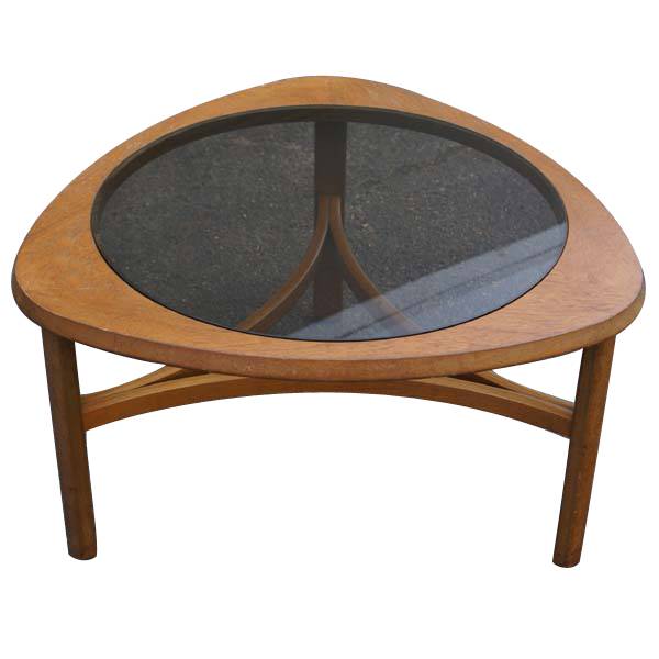 Vintage teak frame table with glass top and retro style