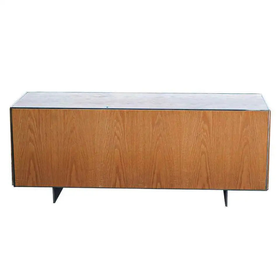 Designer oak credenza with metal accents