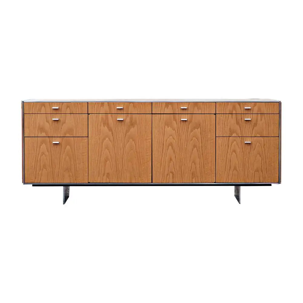 Contemporary 65" oak and steel credenza