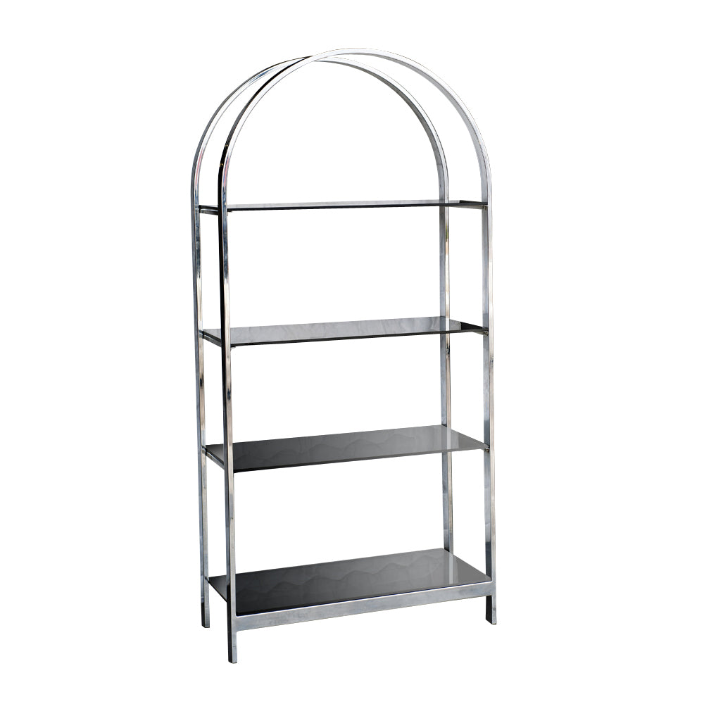 Mid-century modern chrome etagere inspired by Milo Baughman design.