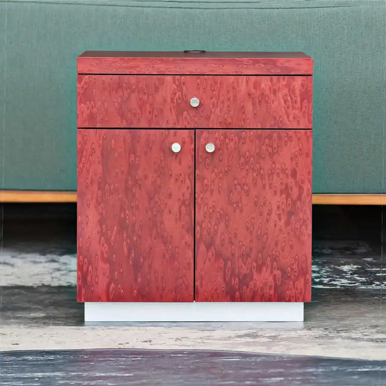 Wooden contemporary nightstand with cabinet doors