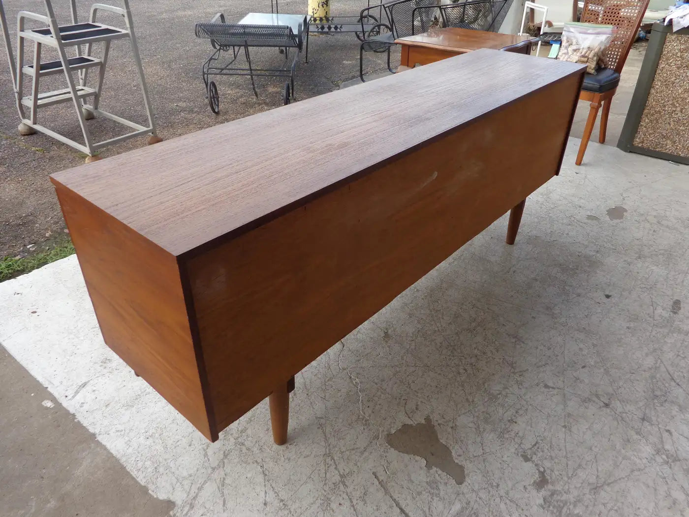 Mid Century bedroom dresser with aluminum accents