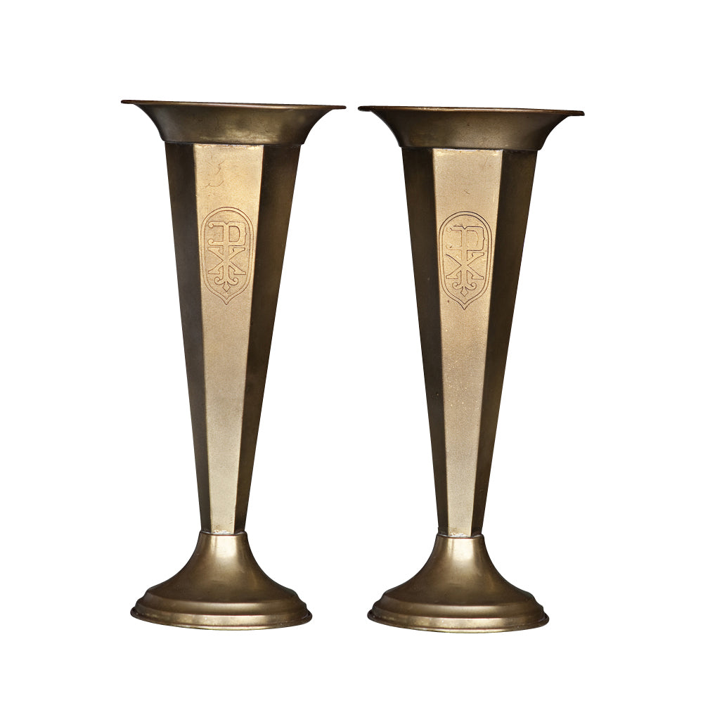 Vintage brass vase with antique patina, decorative metal home accent