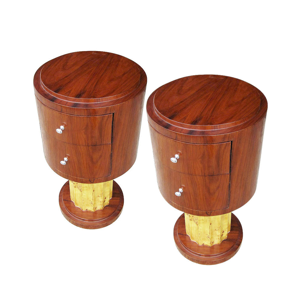 16″ A Pair of Vintage Burl and Walnut Art Deco Style End Tables