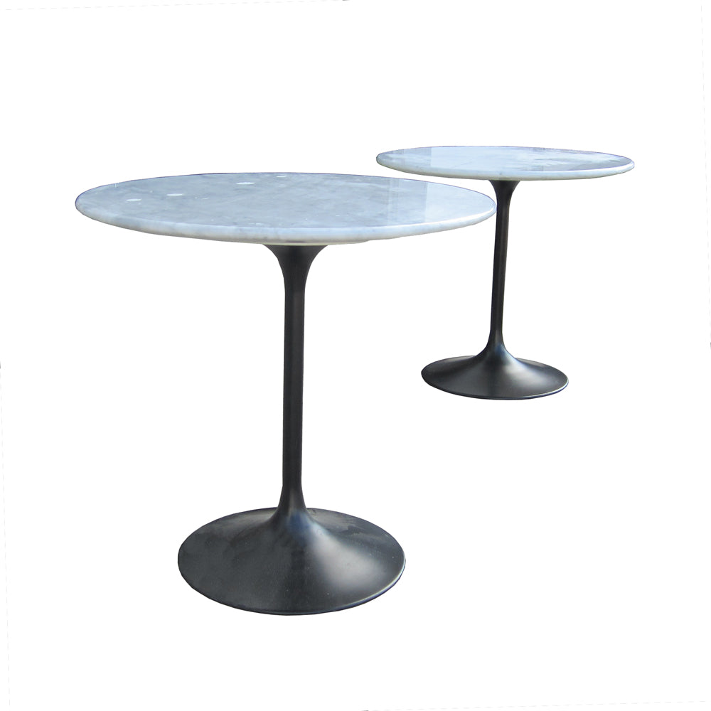 Mid-century modern tulip tables with black base and marble surface