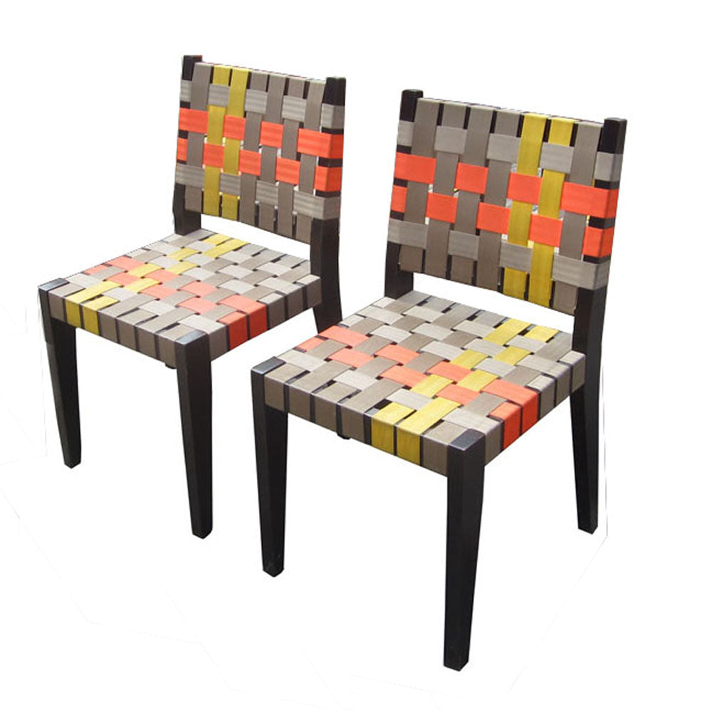 Pair of Jens Risom Style Woven Strap Chairs